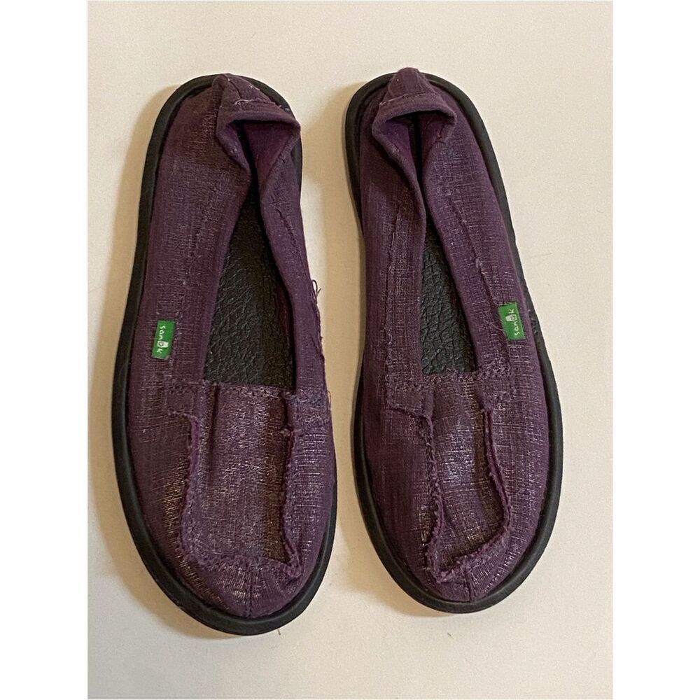 Sanuk Plum Canvas Slip-On Shoes with Green Logo Tab
